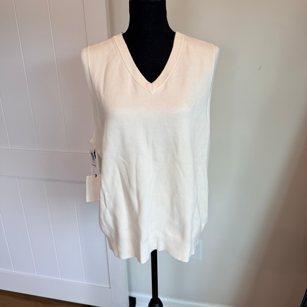 NWT Artizia Tna Moore Sweater Vest Whisper White V-Neck Cotton Knit L 83356